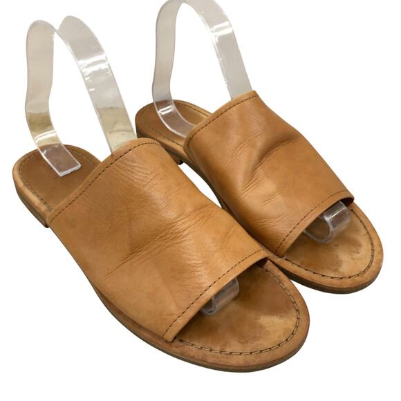 Frye Slide Sandals Womens 10M Tan Leather Open Toe Slip On Flat Casual Summer - Picture 1 of 12